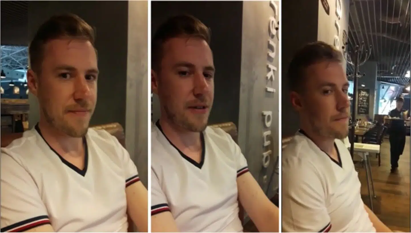 Sergej Tjerkasov taler med en kvinde, der menes at være hans mor, på en lufthavnsrestaurant i Moskva i 2017, kort inden han første gang besøgte USA som turist. Den amerikanske efterretningstjeneste FBI har fundet videoen i sin efterforskning af Sergej Tjerkasov som russisk agent.