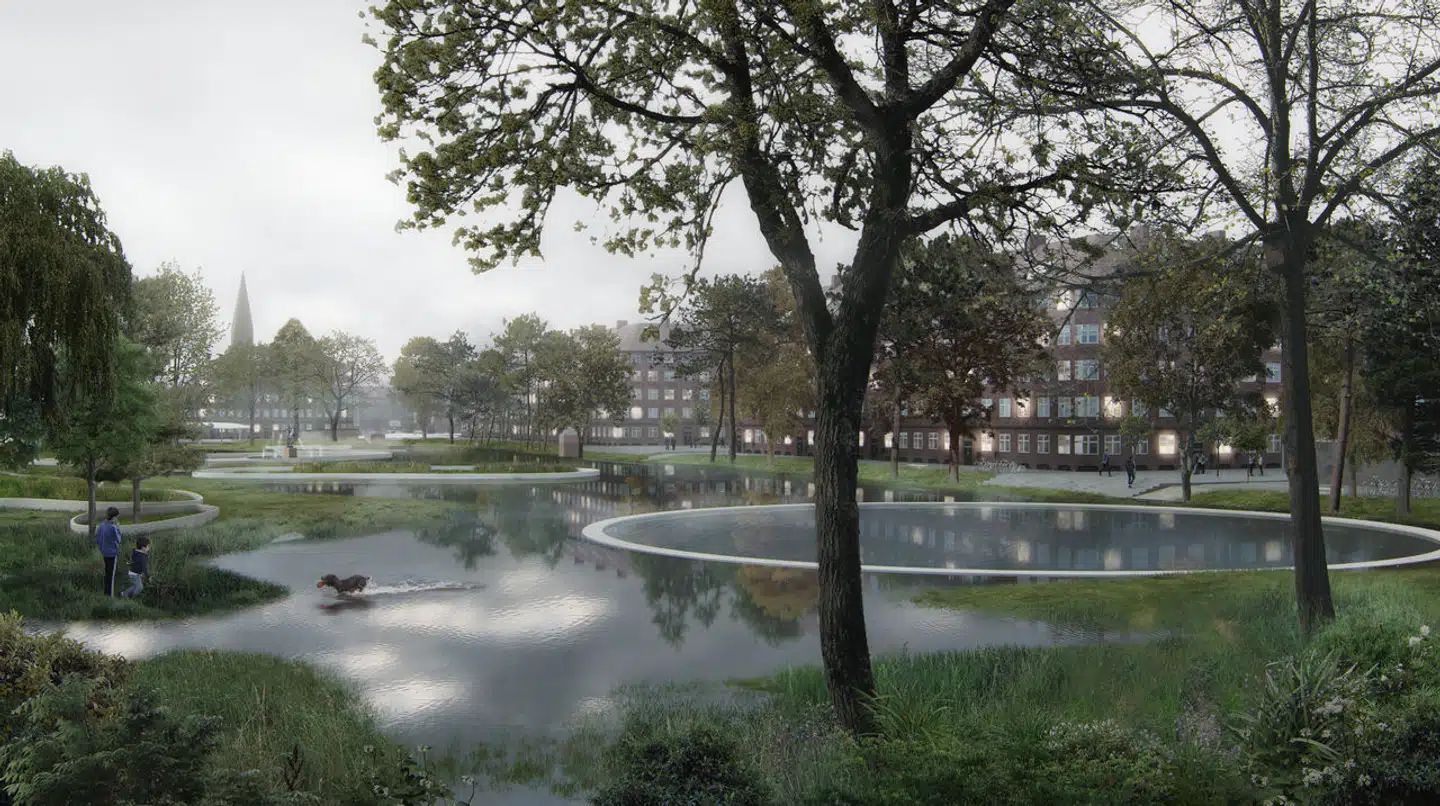 Parken skal fungere som skybrudssikring for Københavns Kommune. Blandt andet skal en betoncirkel føre store mængder regnvand væk, så kloakker ikke oversvømmes.