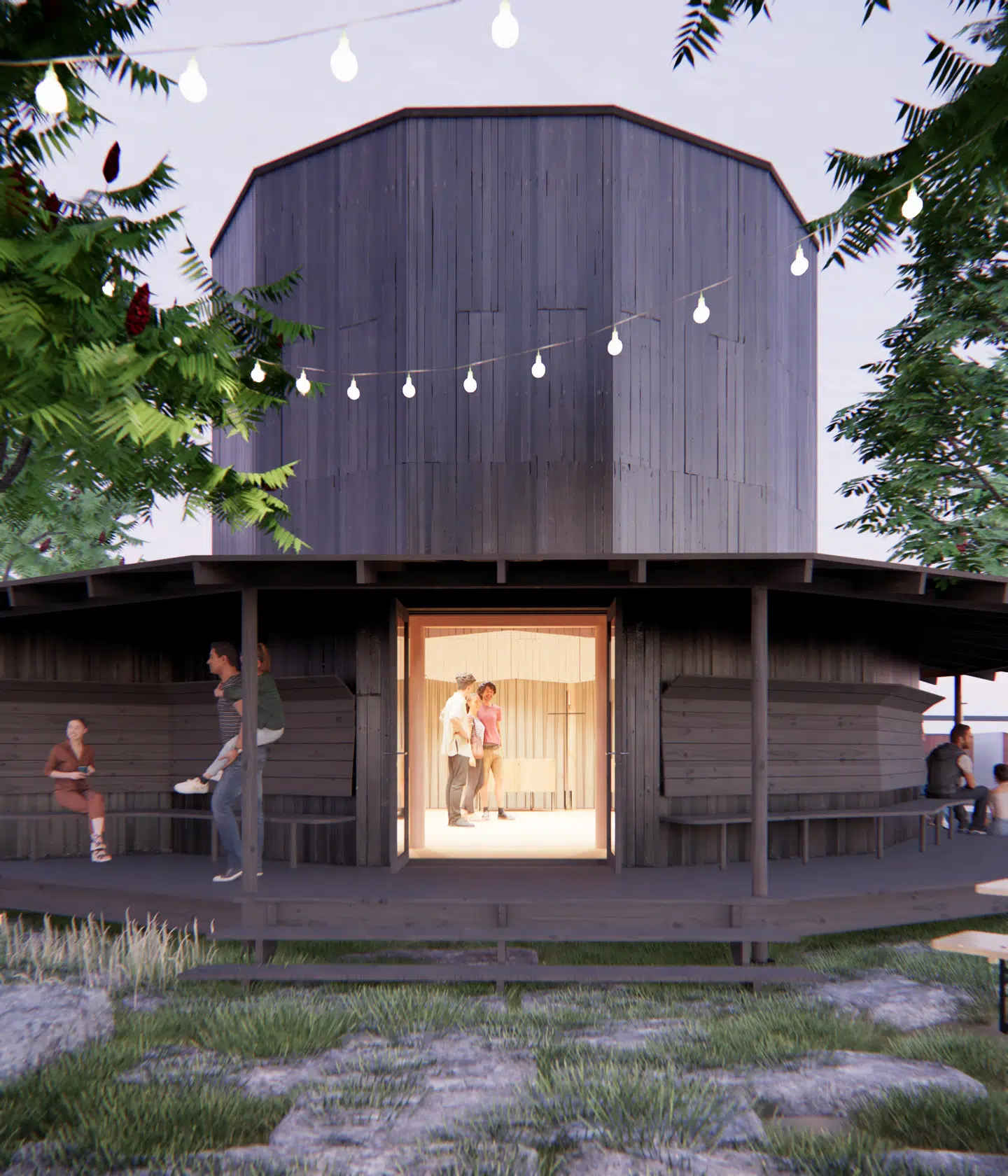 På billedet kan man blandt andet se, at Julius Nielsen Office har planer om, at kirken skal have en veranda, hvor borgere kan tage ophold.