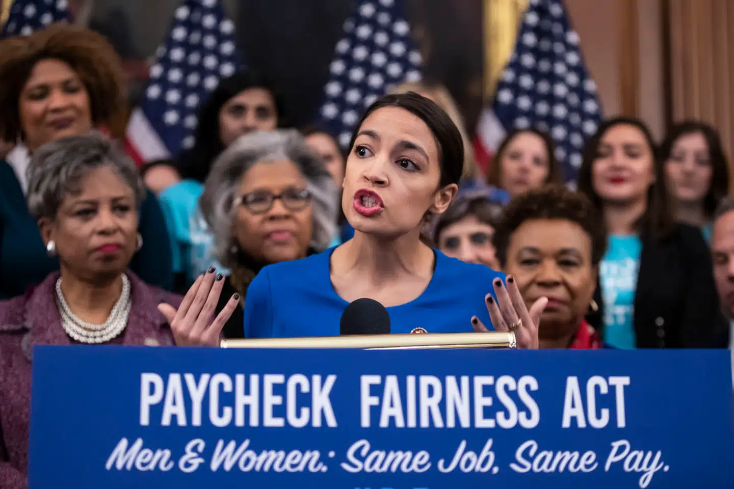 Det karismatiske medlem af Repræsentanternes Hus Alexandria Ocasio-Cortez er blandt Ellys Schleins referencer i international politik, der også tæller Grækenlands tidligere finansminister Yanis Varoufakis og den myrdede brasilianske feminist Marielle France.