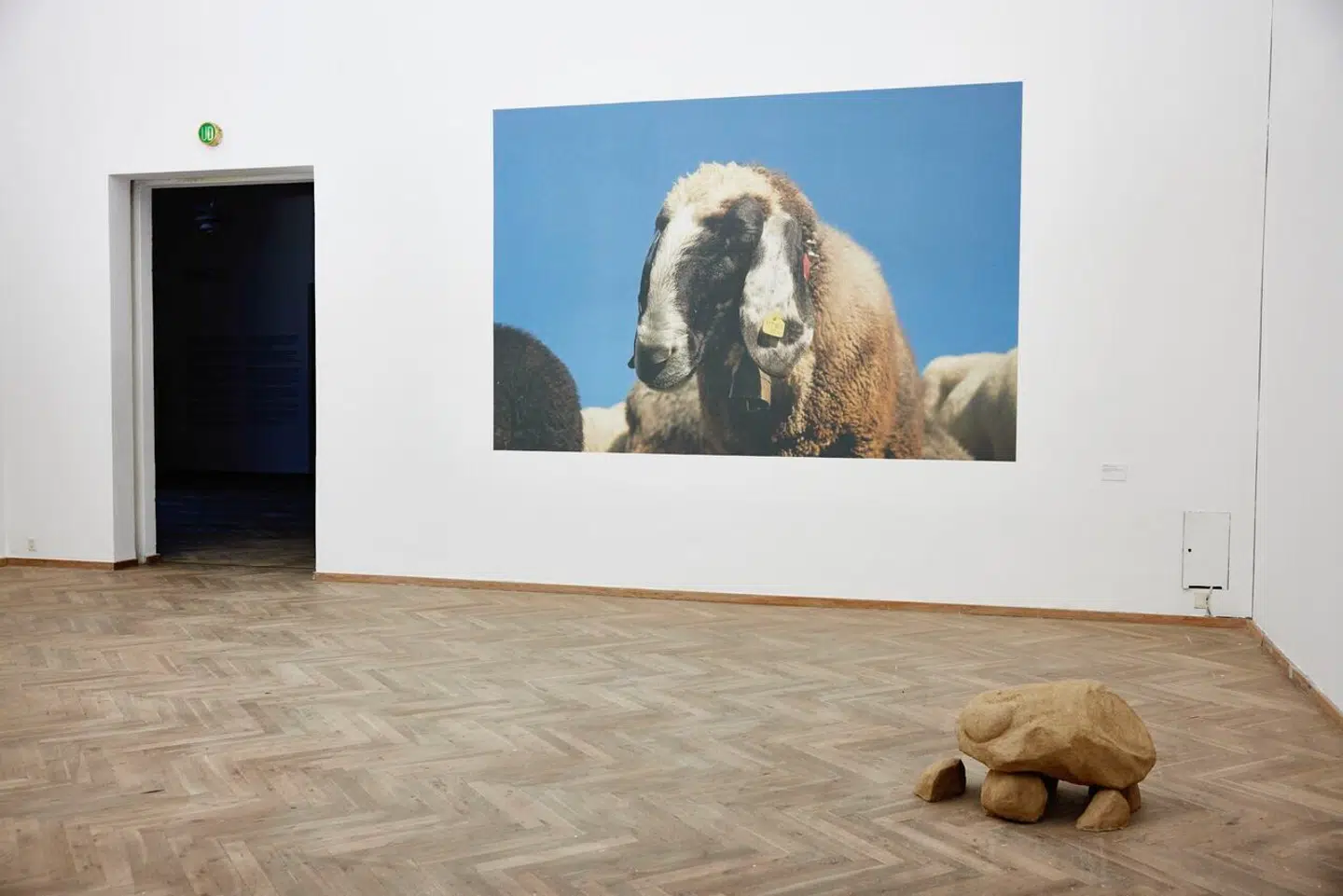 Mange af udstillingens kunstnere har indkapslet fortiden i nutiden. I Lene Harbos værk ser vi ind i øjnene på en ged, der har nutidens stempel i øret og en fjern fortids klokker om halsen. I stendyssen har kunstneren hentet overskudsjord fra byggeprojekter i København til sit nationalklenodie. Still: Lene Harbo: "Melting in your eyes 2", 2022 og Torkild Helland Kleppe (NO): "Minimegalith'3", 2023.