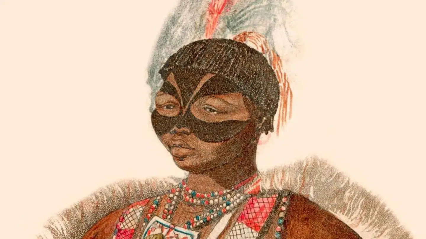 Sarah Baartman blev bragt til Europa og fremvist for offentligheden. Her er hun fra en engelsk plakat, hvor hun kaldtes Hottentot Venus. De afrikanske kvinders krop vakte stor opsigt i Europa. Illustration fra bogen.
