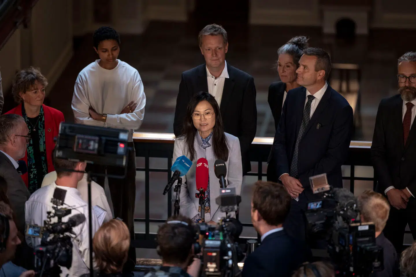 Kultur- og fritidsborgmester i Københavns Kommune, den radikale Mia Nyegaard (i midten), fotograferet i forbindelse med præsentation af ny, kommunal budgetaftale sidste år.