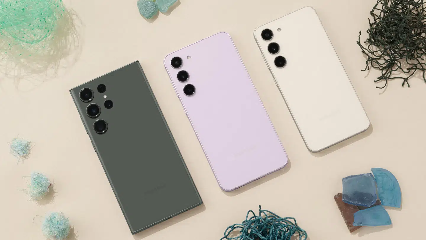 De tre nye Galaxy S23-telefoner på stribe – og efter størrelse. Fra venstre Galaxy S23 Ultra, Galaxy S23 Plus og Galaxy S23, som nu skal sikre den sydkoreanske elektronikgigant Samsung en god begyndelse på 2023 – selv om 2022 ikke var helt så dumt i Danmark.