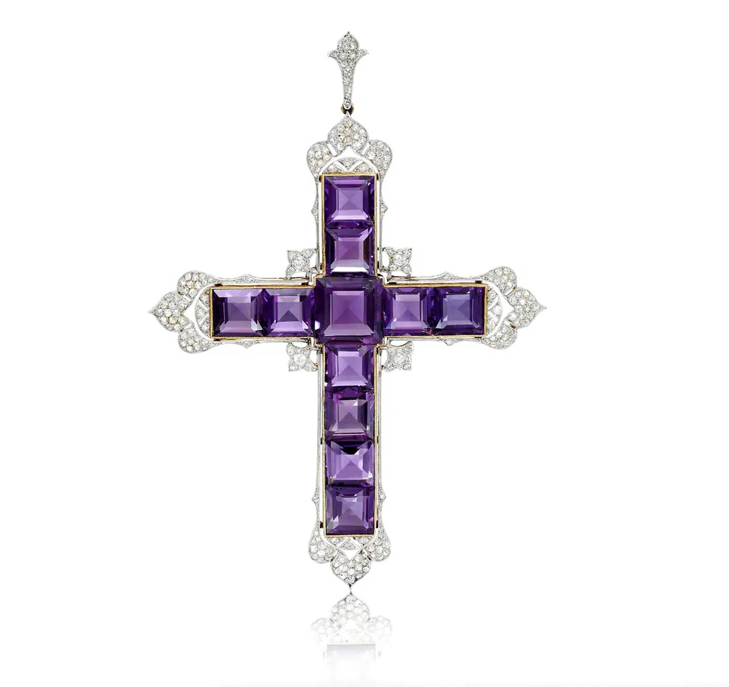 Attallah cross med ametyster og diamanter