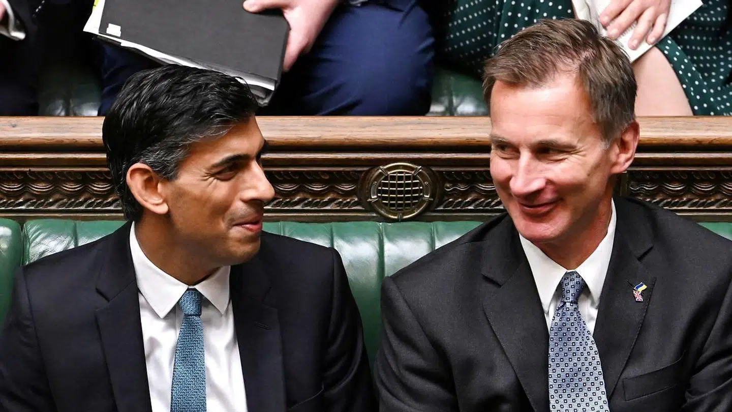 Premierminister Rishi Sunak (tv.) og finansminister Jeremy Hunt har præsenteret en finanspolitik, der ikke er set hårdere i mange årtier. Den almindelige brite har intet at smile af.
