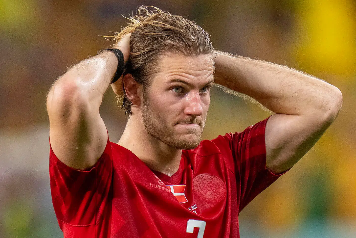Danmark taber til Australien og er ude af VM. En skuffet Joachim Andersen efter kampen.