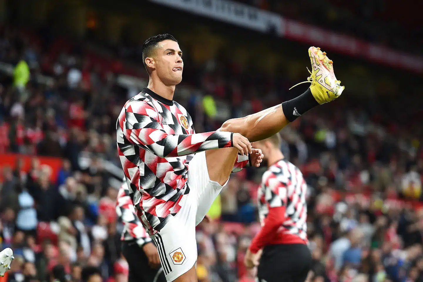epa10133821 Christiano Ronaldo of Manchester United warms up prior to kick off against Liverpool during the English Premier League soccer match between Manchester United and Liverpool FC, in Manchester, Britain, 22 August 2022. EPA/PETER POWELL EDITORIAL USE ONLY.No use with unauthorized audio, video, data, fixture lists, club/league logos or 'live' services. Online in-match use limited to 120 images, no video emulation.No use in betting, games or single club/league/player publications