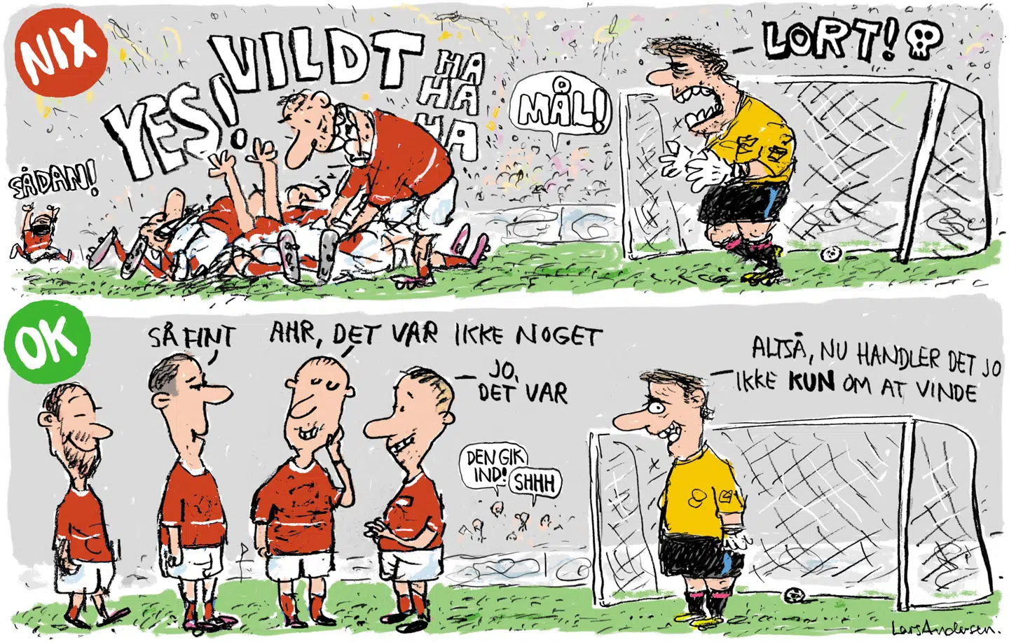 Ifølge rejsevejledningen for Qatar bør man afholde sig fra at vise alt for megen begejstring. Tegning: Lars Andersen