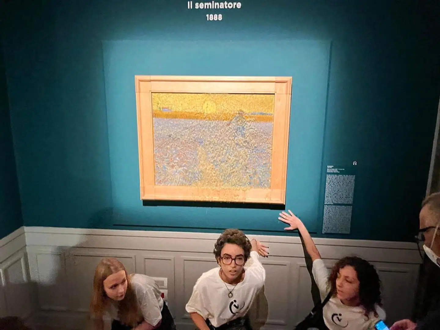 Den 4. november limede klimaaktivister sig fast til væggen på Palazzo Bonaparte i Rom, hvor dette billede af Vincent van Gogh hænger. De kastede også ærtesuppe på billedet, der er udlånt fra et museum i Holland.
