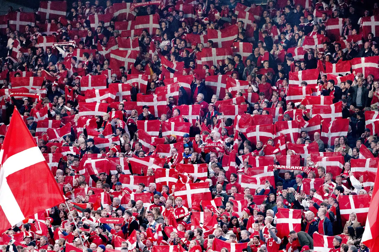 Det danske fodboldlandshold har de senere år fået massiv opbakning på tribunerne, men de fleste fans bliver væk fra det kommende VM i Qatar. (Arkivfoto). Liselotte Sabroe/Ritzau Scanpix