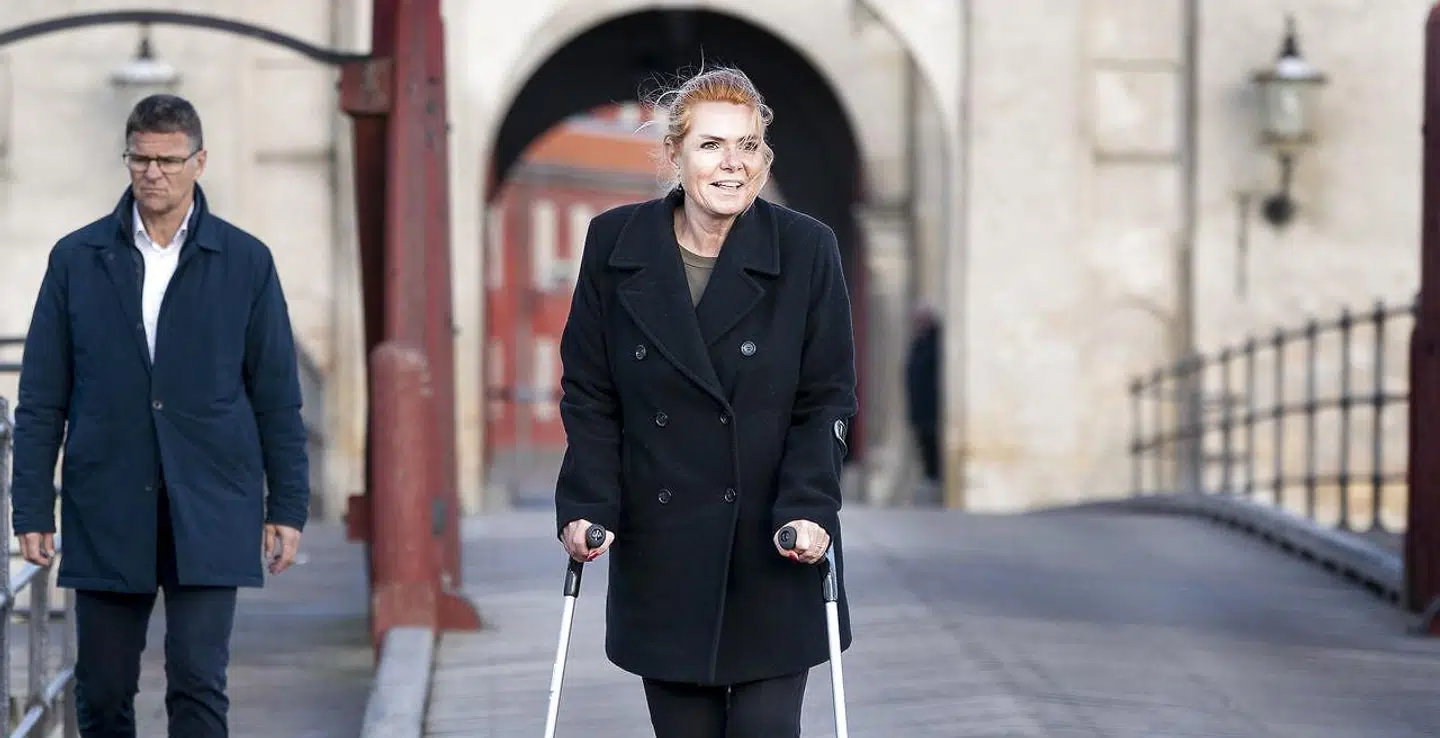 Inger Støjberg (DD) er på krykker de næste par dage, fordi hendes hund Ludvig er kommet til at vælte hende.