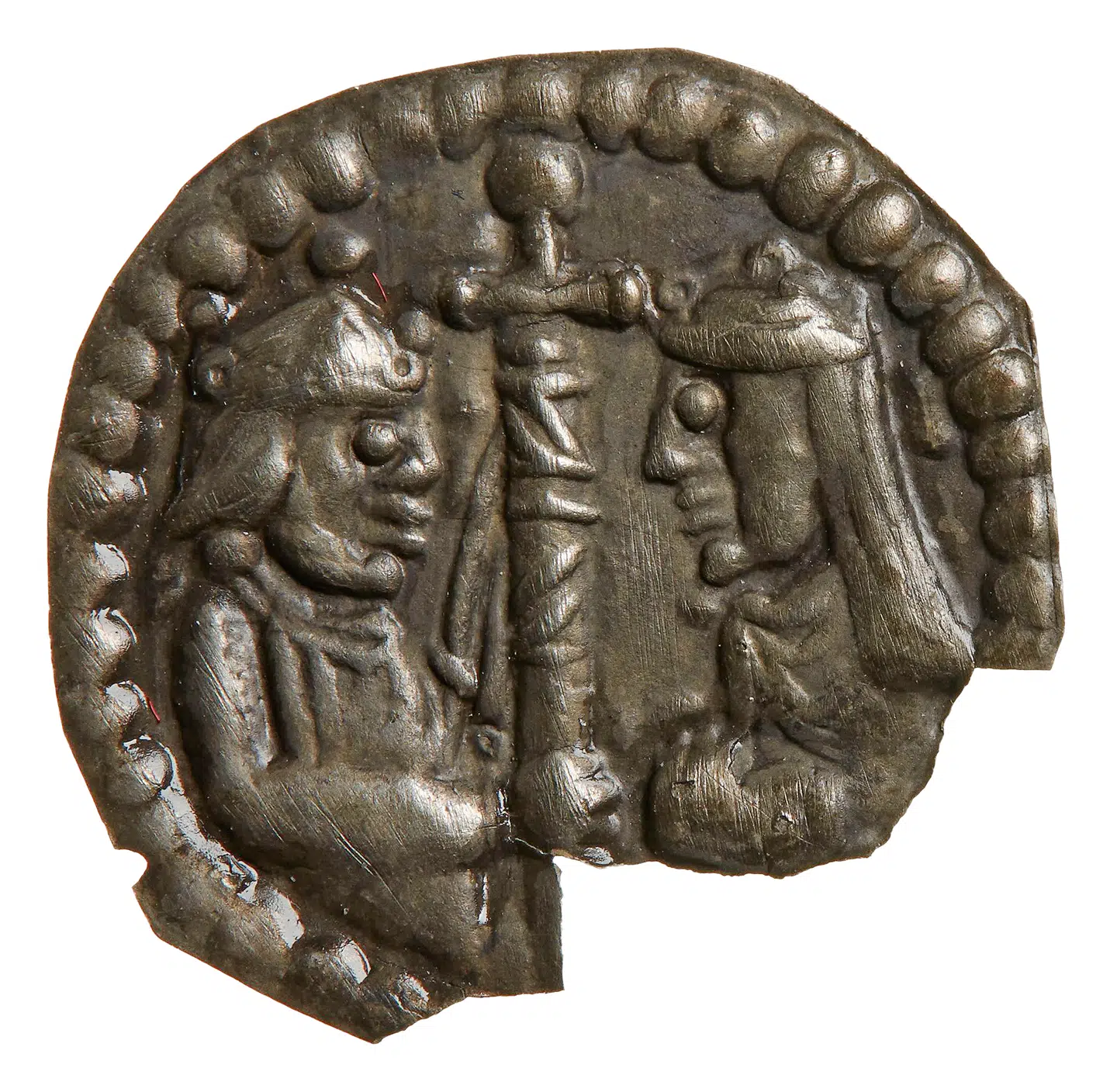 Mønt med Valdemar og hans dronning Sofia. Det var første gang en dansk dronning blev portrætteret på en mønt. Illustration fra bogen.