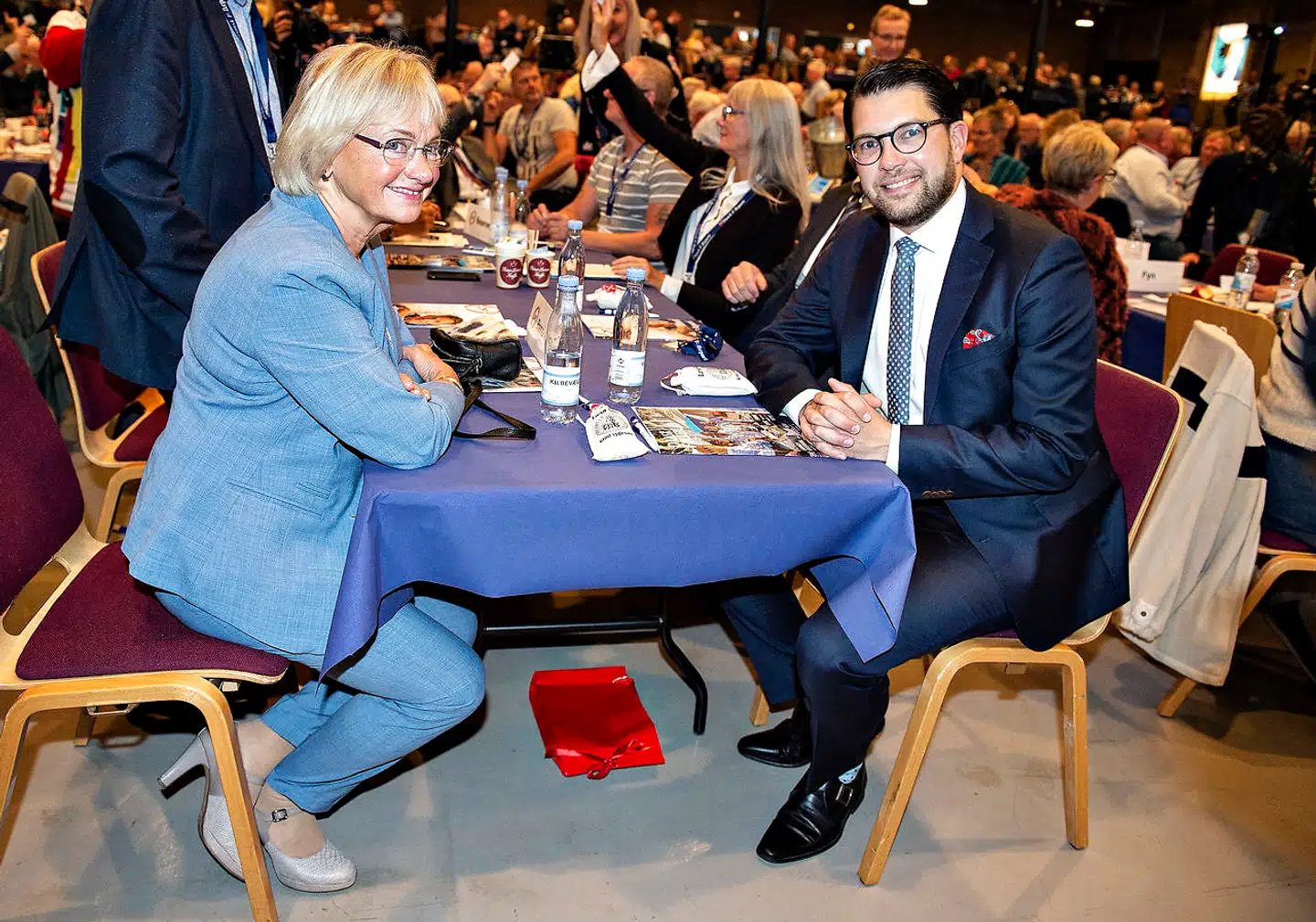 I Sverige skal Sverigedemokraterna kende DFs historie. Ikke bare succeshistorien om Dansk Folkeparti, men også historien om Dansk Folkepartis fald, skriver Erik Meier Carlsen i denne kronik. På billedet besøger Formanden for Sverigedemokraterna Jimmie Åkesson DFs årsmøde og Pia Kjærsgaard i Herning Kongrescenter. (Foto: Henning Bagger/Ritzau Scanpix)