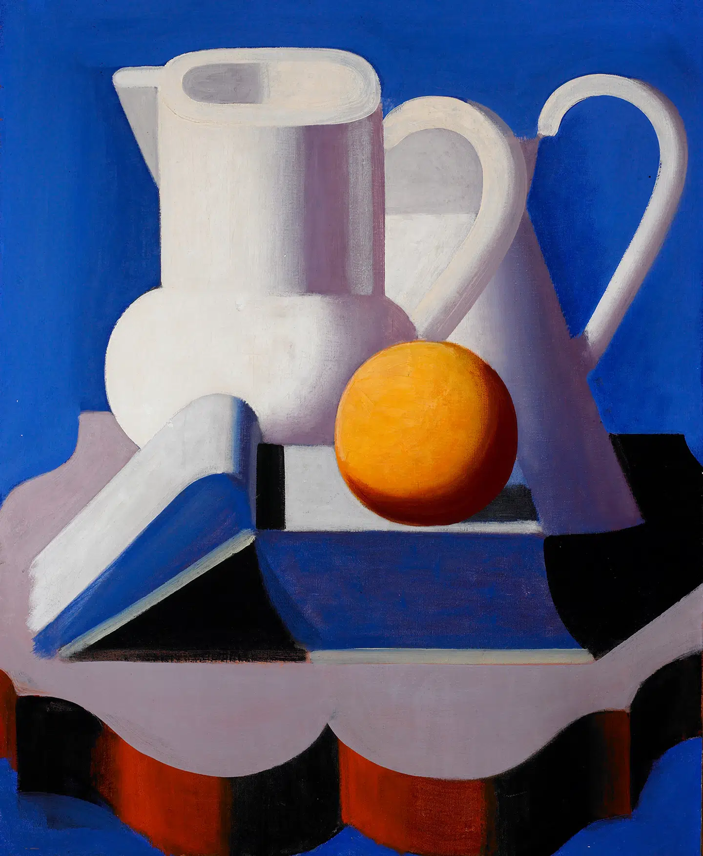 »Opstilling med kander« er meget tydeligt inspireret af »purismen« og især af den schweizisk/franske arkitekt Le Corbusiers udgave af stilen. Fra Corbusier har Lundstrøm lånt det bølgede bord, opstillingen står på, men koloritten er helt hans egen.