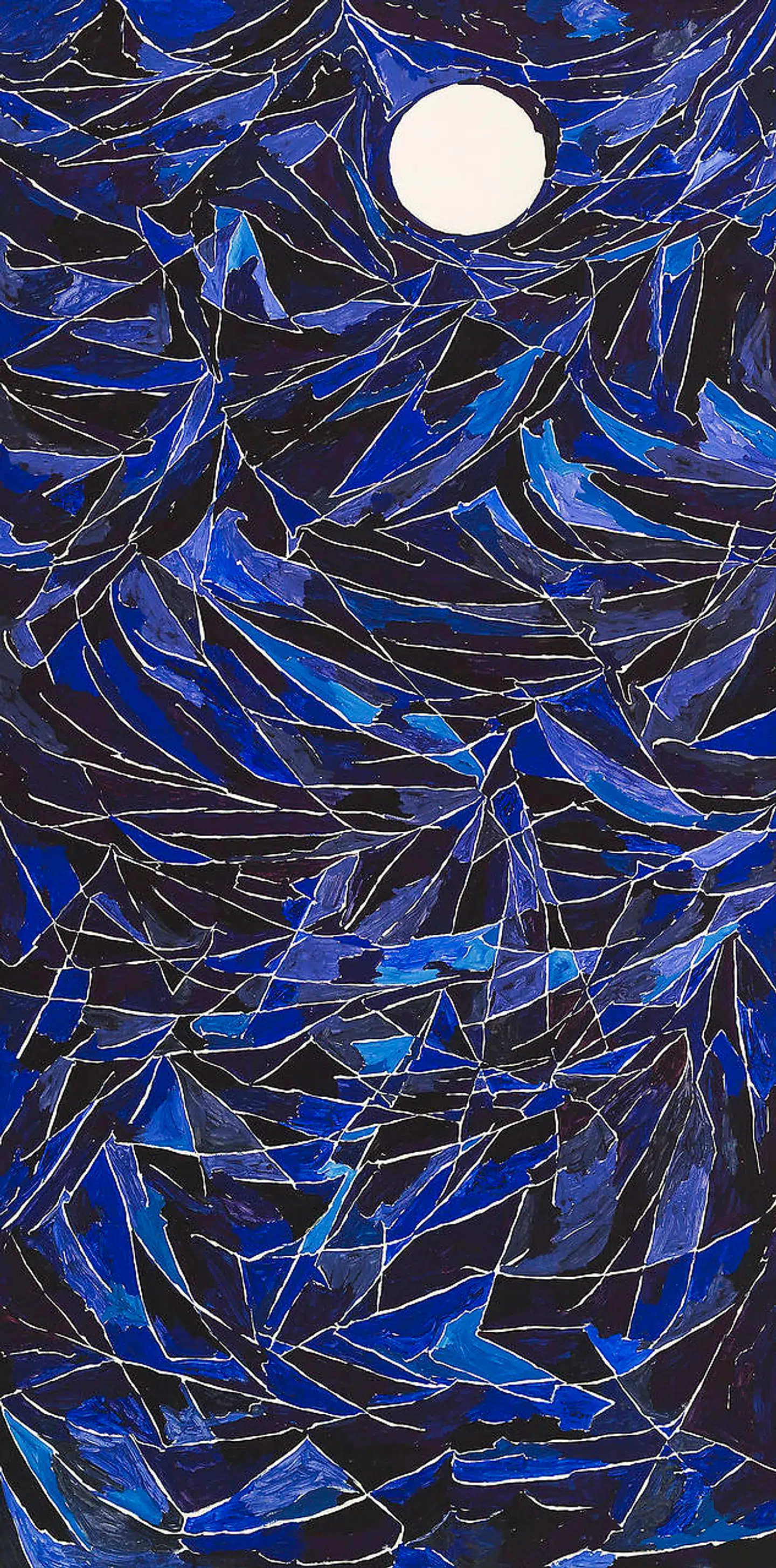 I Arkens store sal, der viser værker fra Else Alfelts kuraterede udstillinger fra Den Frie Udstillingsbygning, hænger tre næsten identiske værker med en tiltagende, en halv- og en fuldmåne i top. Her bliver Else Alfelts undersøgelse af de trekantede former og den blå farve til bjergets rytme og nærmer sig hendes kosmiske helt abstrakte billeder.