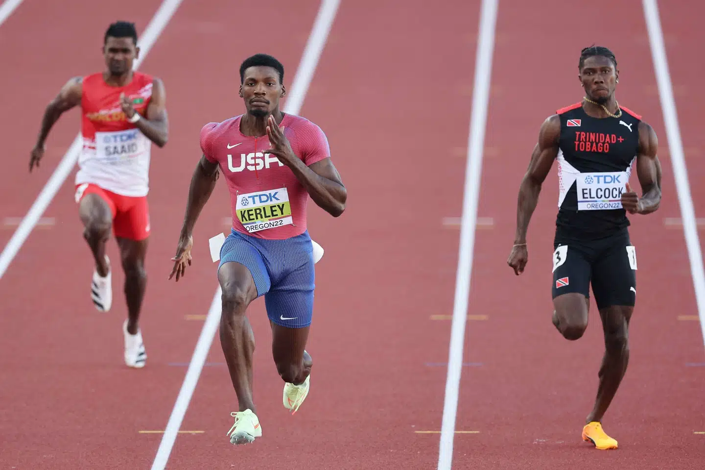 Fred Kerley var et par skridt foran konkurrenterne i sit indledende VM-heat på 100-meteren. Andy Lyons/Ritzau Scanpix