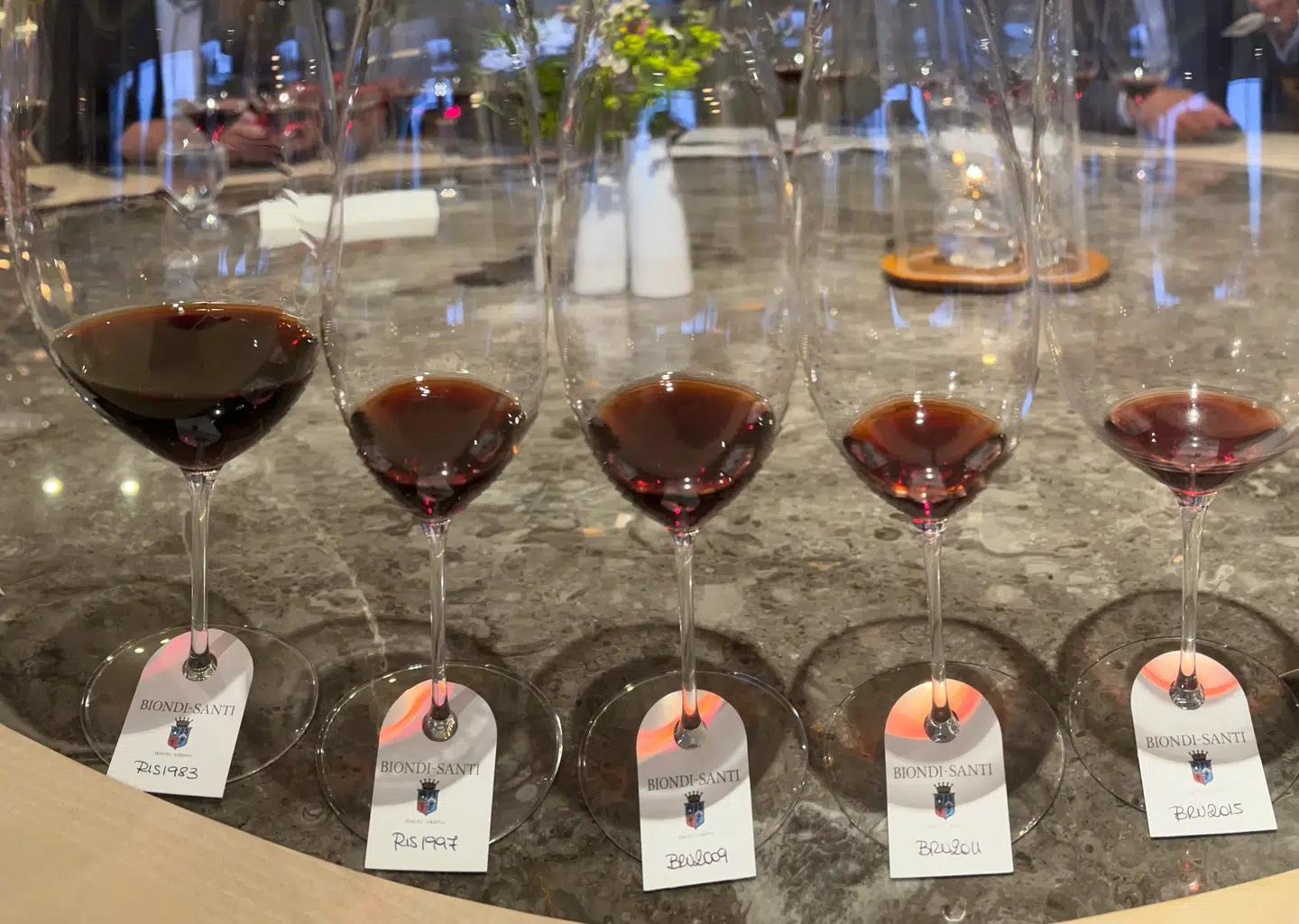 Den vertikale smagning af Biondi-Santi foregik efter alle kunstens regler på Geranium.