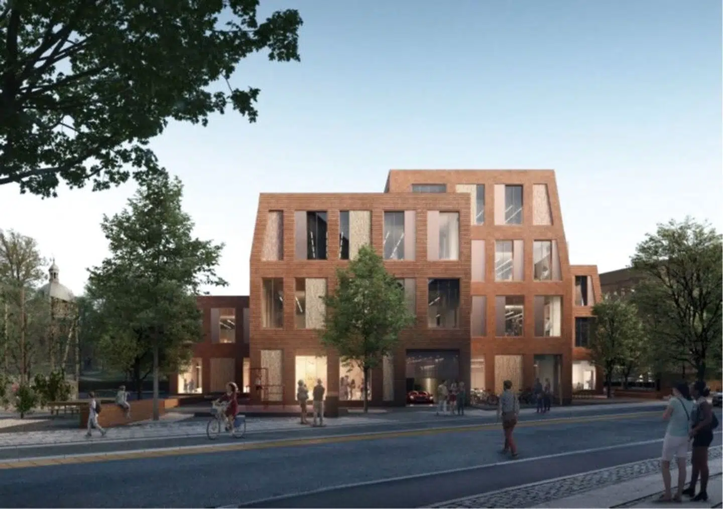 Der er også en ny skole på vej i De Gamles By på Nørrebro – her set fra Sjællandsgade. Den er en overbygningsskole til Guldberg Skole, men på en anden matrikel. Det er arkitektfirmaet Kjaer og Richter, Christensen & Co Arkitekter og 1:1 Landskab, der sammen skal udføre opgaven.