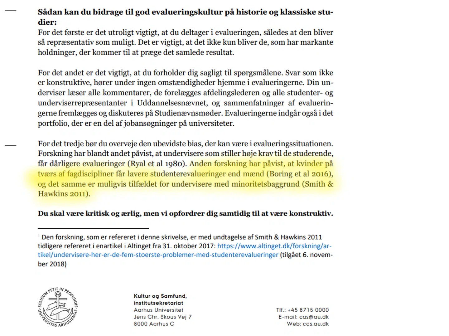 Ovenstående er en del af et notat sendt ud til studerende på Aarhus Universitet.