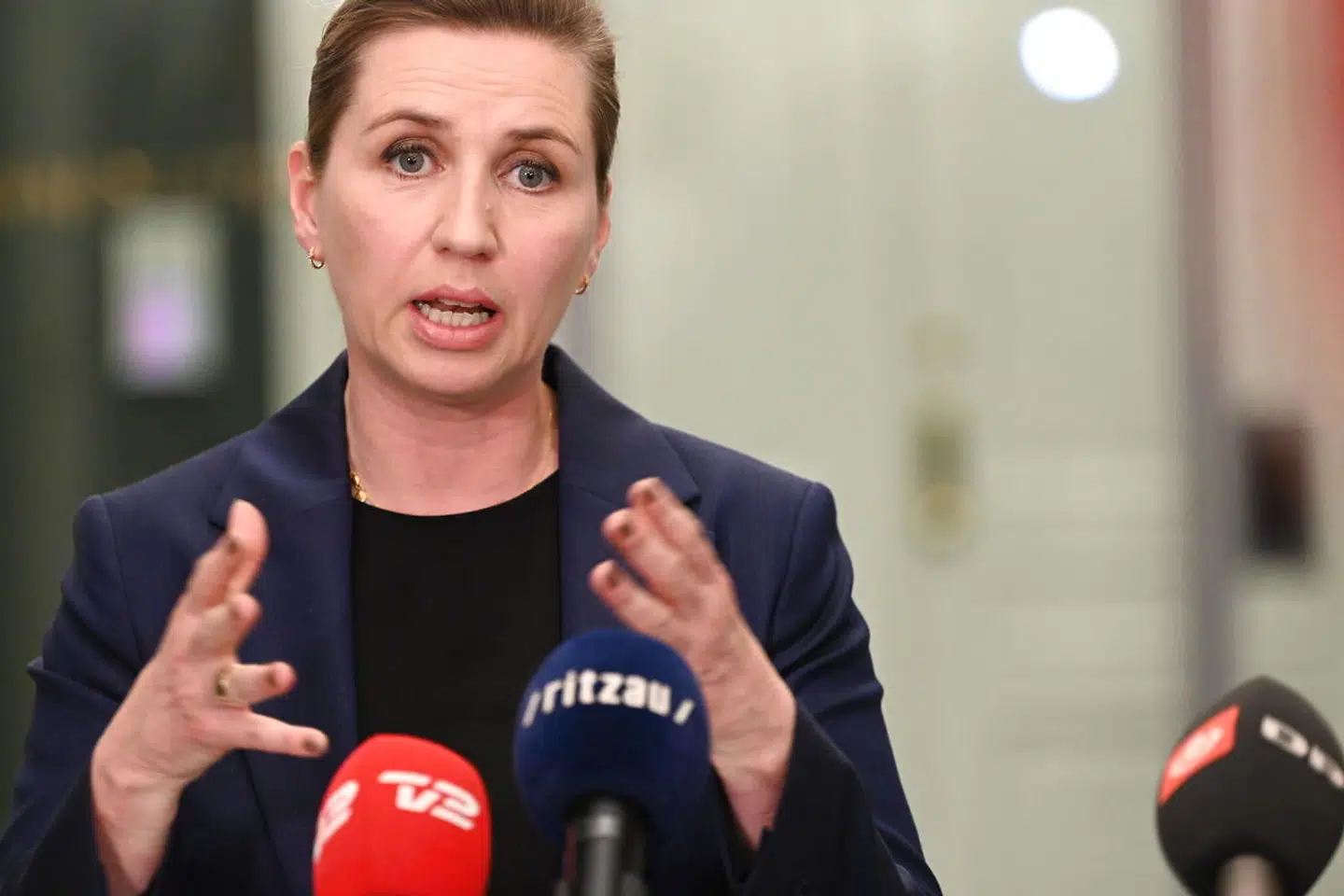 Statsminister Mette Frederiksen ved pressemødet, i Statsministeriet mandag den 16. maj 2022.