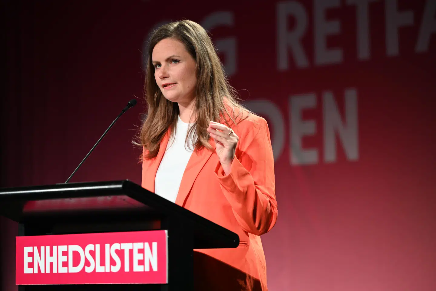 Politisk ordfører Mai Villadsen taler ved Enhedslistens årsmøde, i Hafnia-Hallen i København fredag den 13. maj 2022.