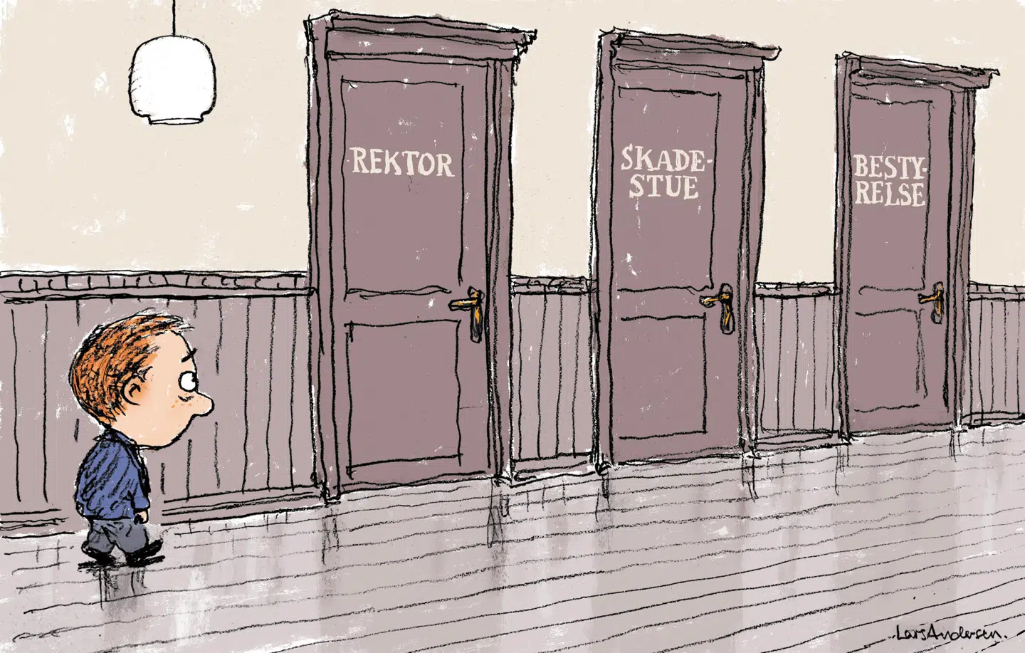 Alle har tilsyneladende dækket over hinanden på Herlufsholm. Tegning: Lars Andersen