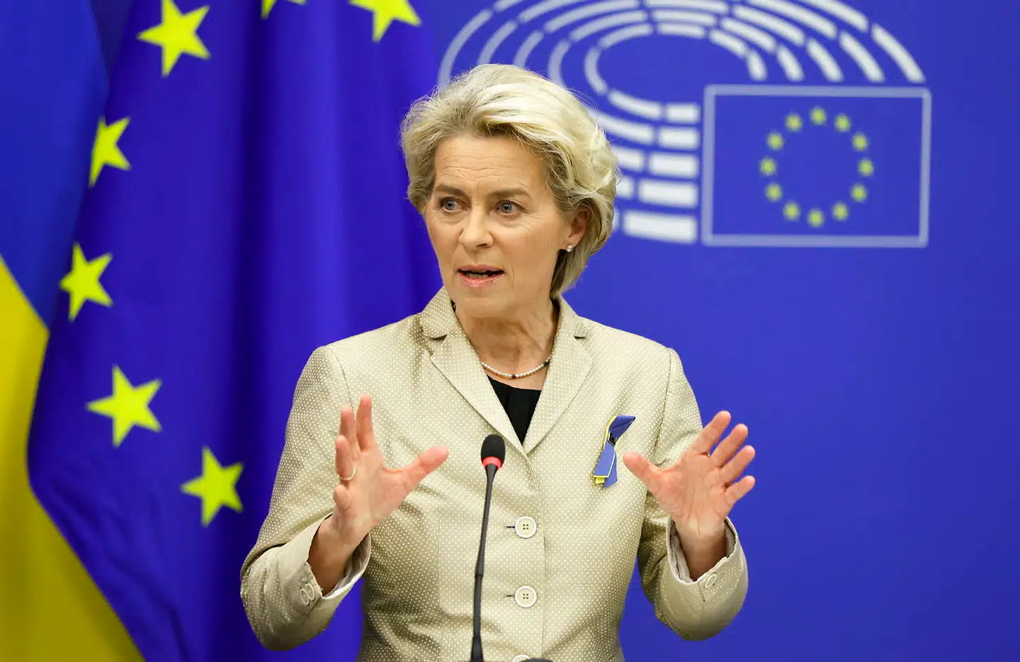 EU-Kommissionens formand, Ursula von der Leyen, holdte tale til konforencemøde i Europaparlementet i Frankrig d. 9. maj.