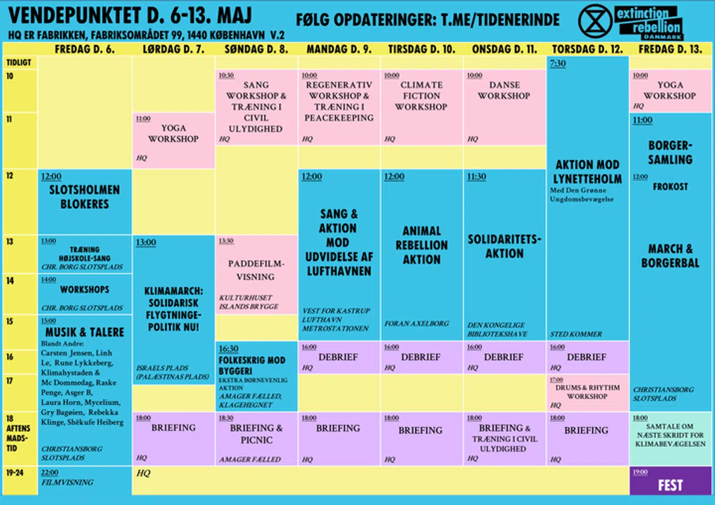 Her ses Extinction Rebellions program til og med 13. maj.