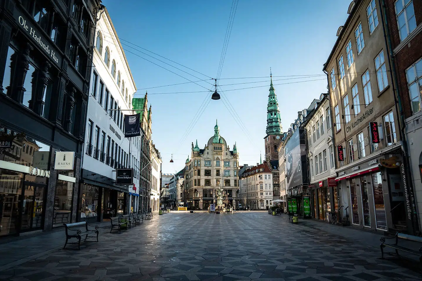Strøget i København var tomt under coronanedlukningen tirsdag den 12. januar 2021.