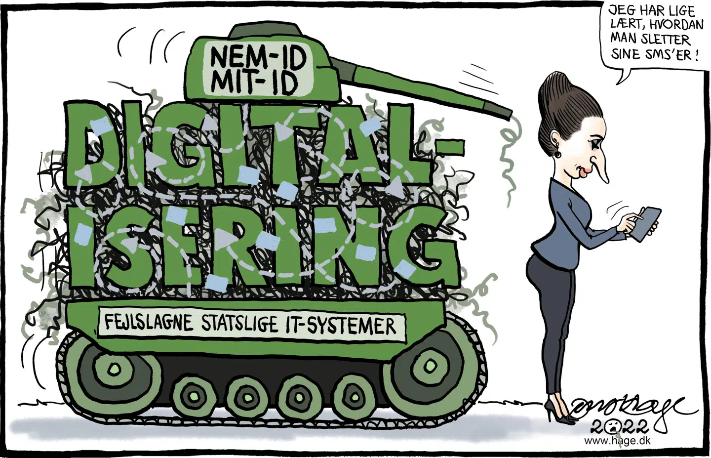 Der findes tilsyneladende intet politisk ansvar for digitaliseringen af Danmark. Tegning: Jens Hage