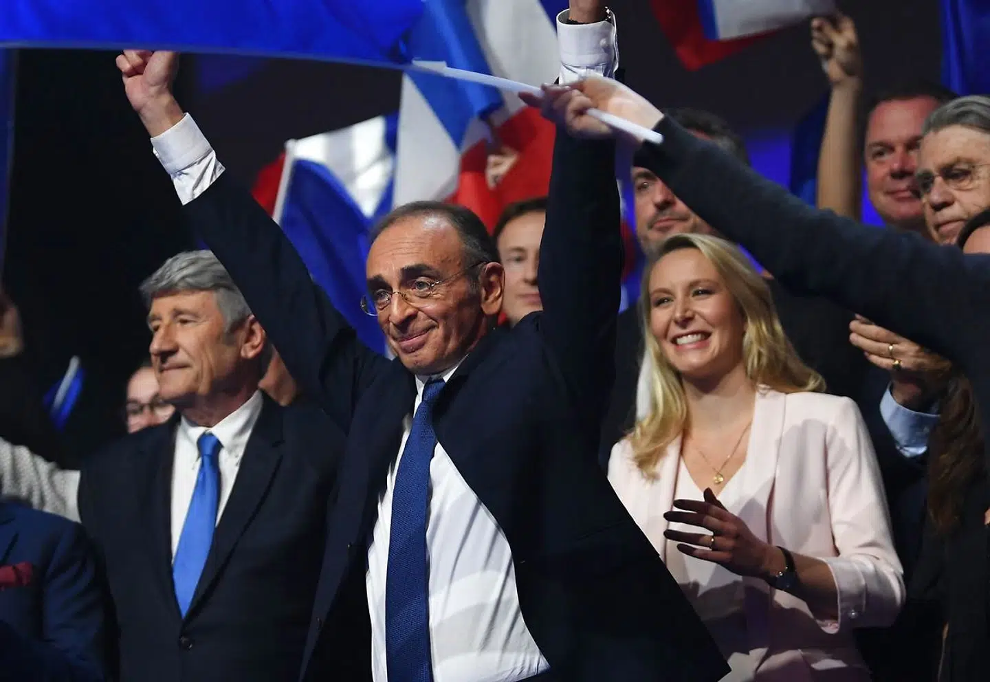 Marion Maréchel skiftede i begyndelsen af marts officielt Marine Le Pens Rassemblement National ud med Éric Zemmour og Réconquete. Her ses de sammen under et valgmøde i Toulon.