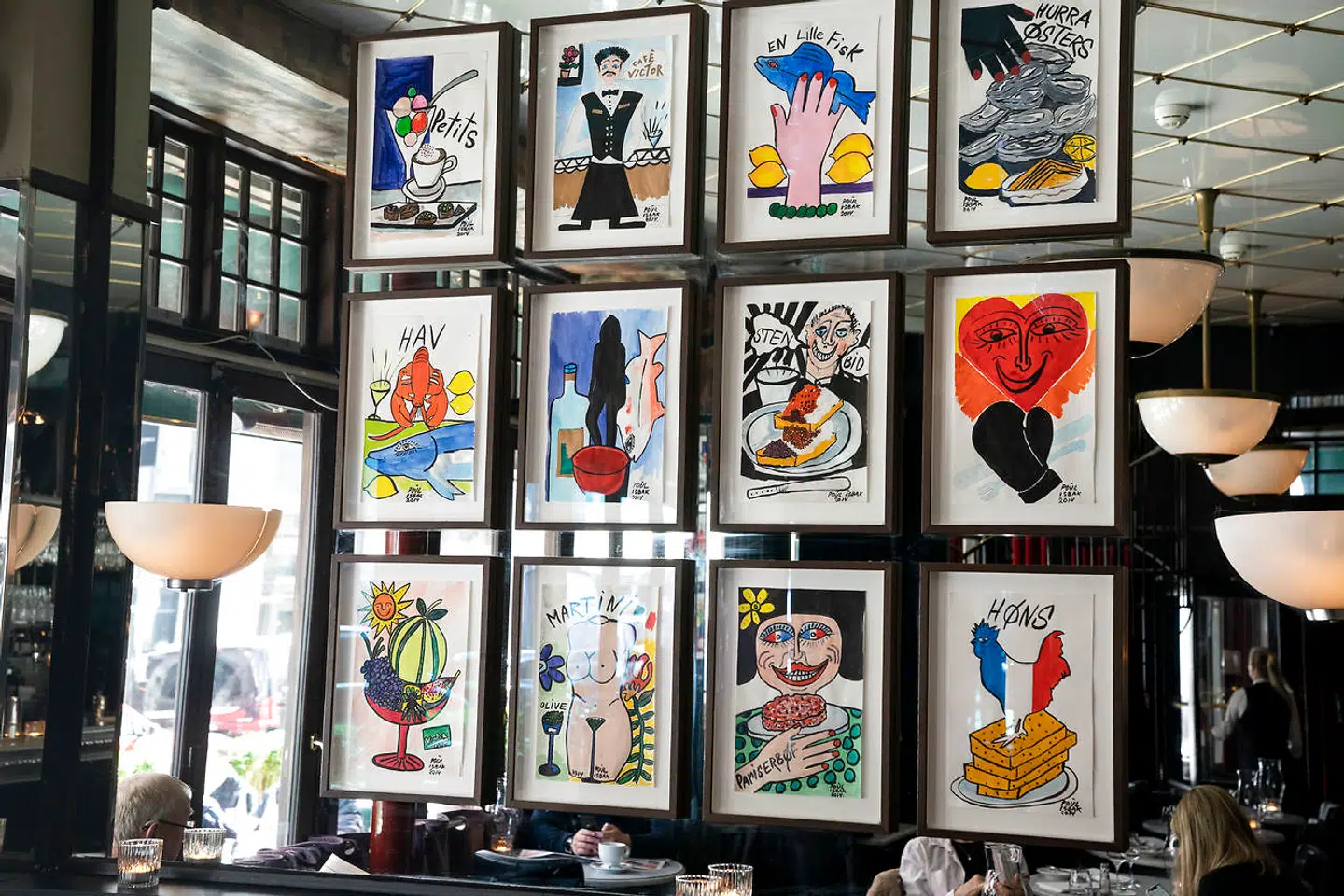 Serie af litografier af Poul Isbak på Café Victor.