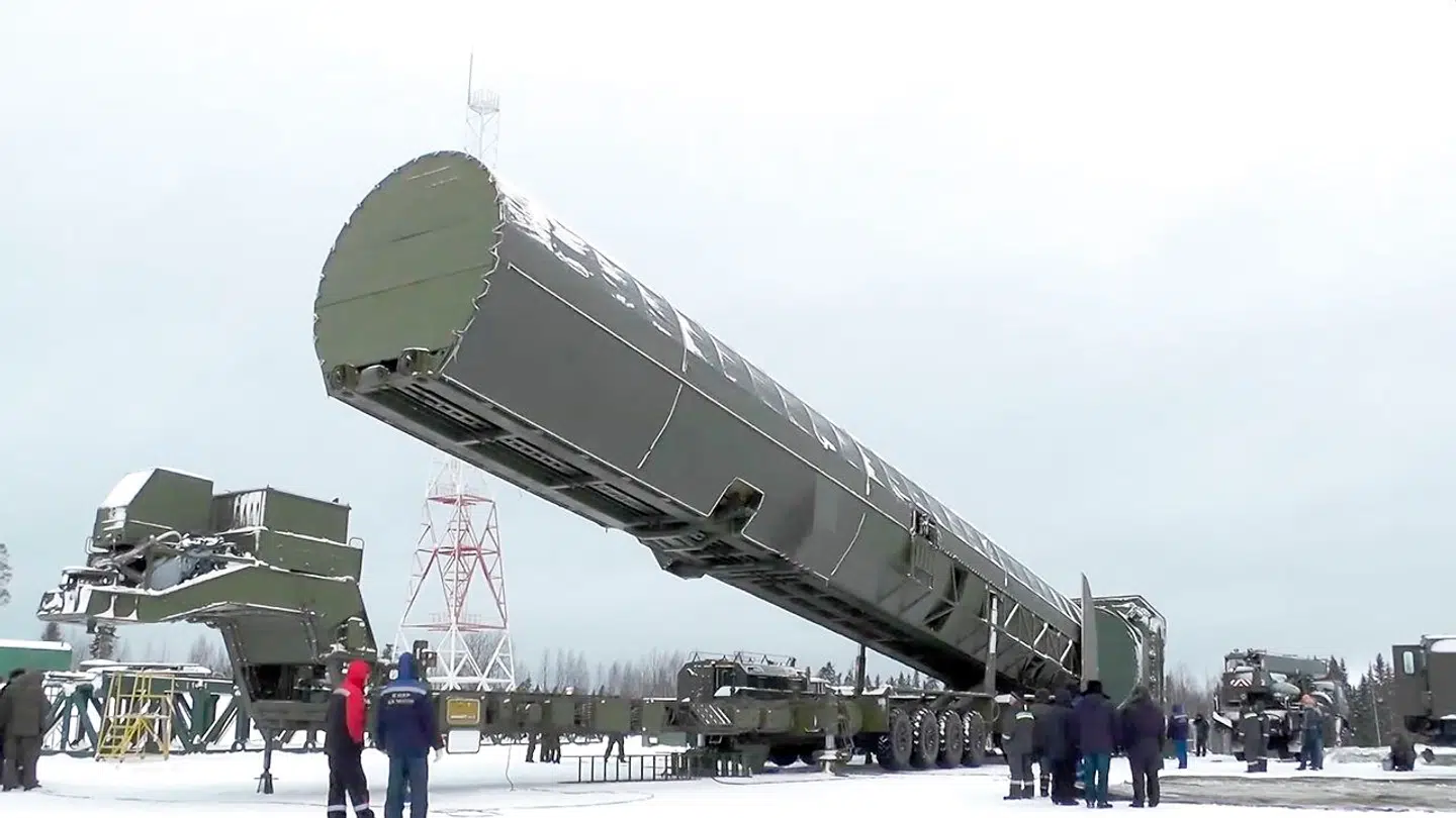 In this video grab provided by RU-RTR Russian television via AP television on Thursday, March 1, 2018, Russia's new Sarmat intercontinental missile is shown at an undisclosed location in Russia. President Vladimir Putin declared Thursday that Russia has developed a range of new nuclear weapons, claiming they can't be intercepted by enemy. (RU-RTR Russian Television via AP)