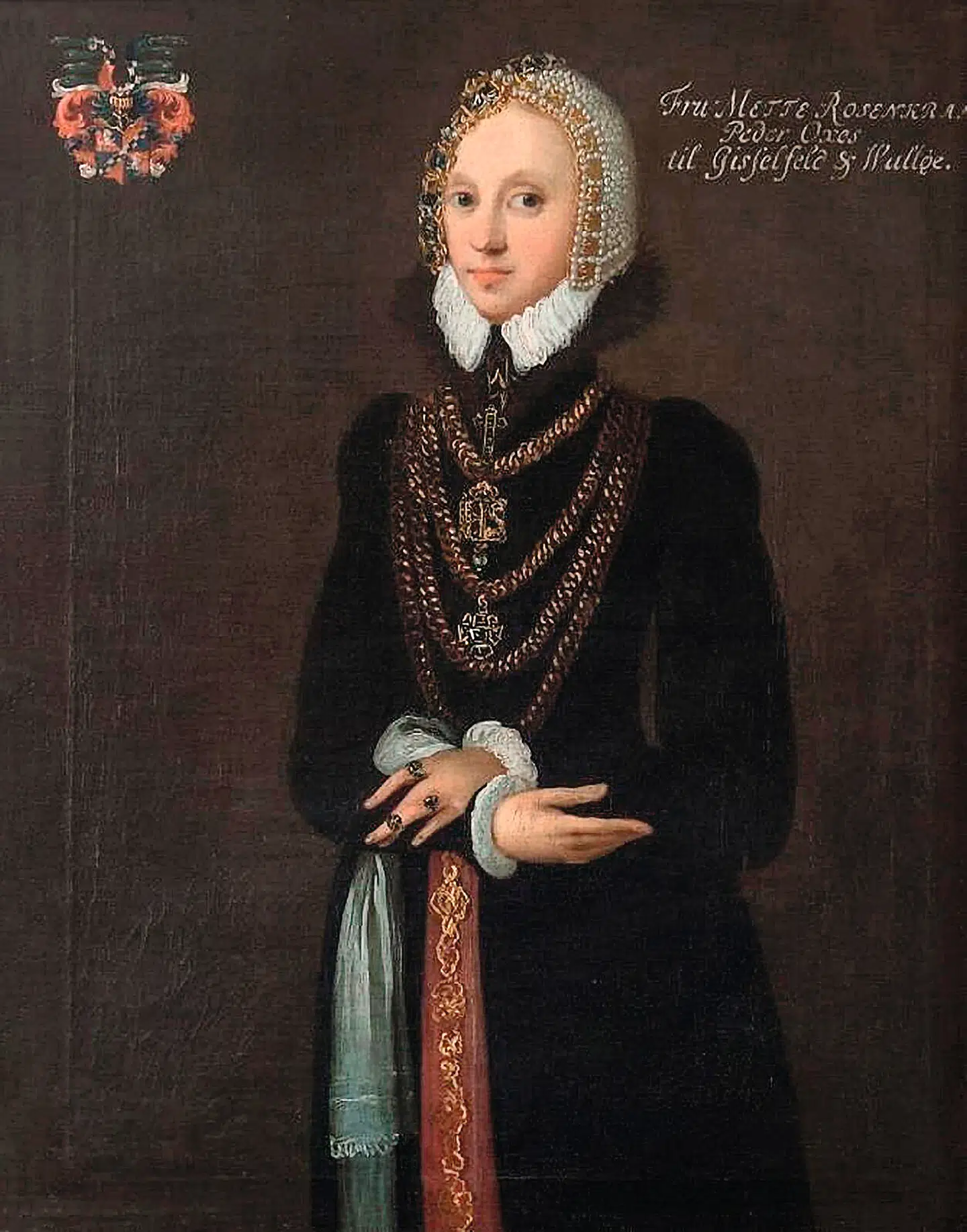 Mette Olufsdatter Rosenkrantz havde tre len. Hun arvede en del af Vallø gods efter sin far og ejede også Skarhult gods og et slot i Skåne efter sin første mand. Hun byggede begge steder et smukt renæssanceslot. Illustration fra bogen.