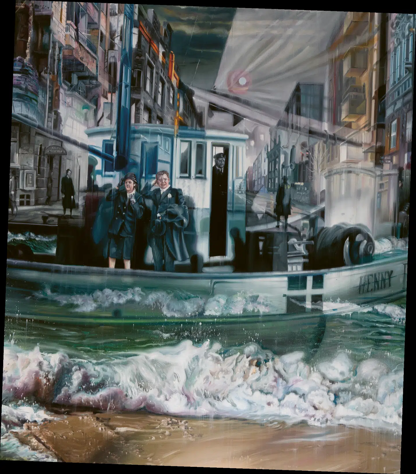 Maleriet af Jacob Brostrup viser den socialdemokratiske statsminister Buhl ved roret til en fiskerbåd, der angiveligt sejler jøder og frihedskæmpere til Sverige. Men Buhl var manden, der under besættelsen opfordrede danskere til at angive sabotører. Var det historieforvaskning at gøre ham til flygtningehjælper? Eller hjalp han hemmeligt jødiske flygtninge?