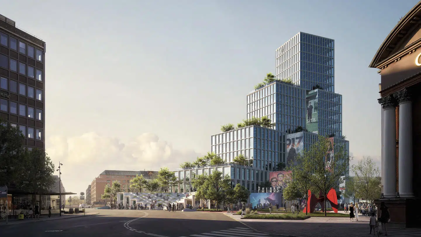 BIGs projekt på Palads grunden ved Vesterport Station. Nu har ejeren, Nordisk Film Biografer, besluttet at droppe projektet. I stedet satser man på et projekt, hvor den gamle biograf bevares helt eller delvist.