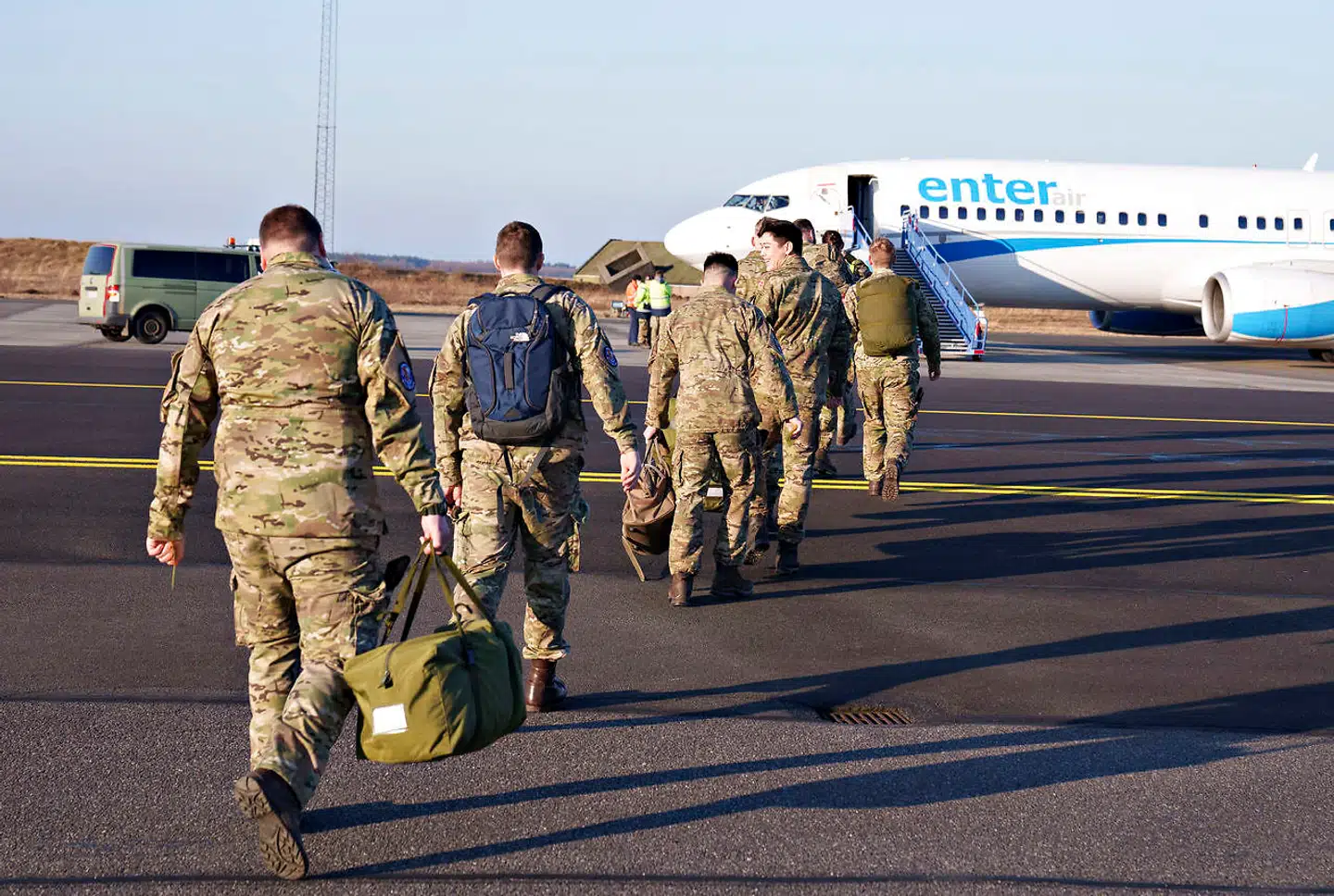 Arkivfoto: Danske soldater på vej mod Estland fra Flyvestation Karup, fredag den 11. marts 2022.
