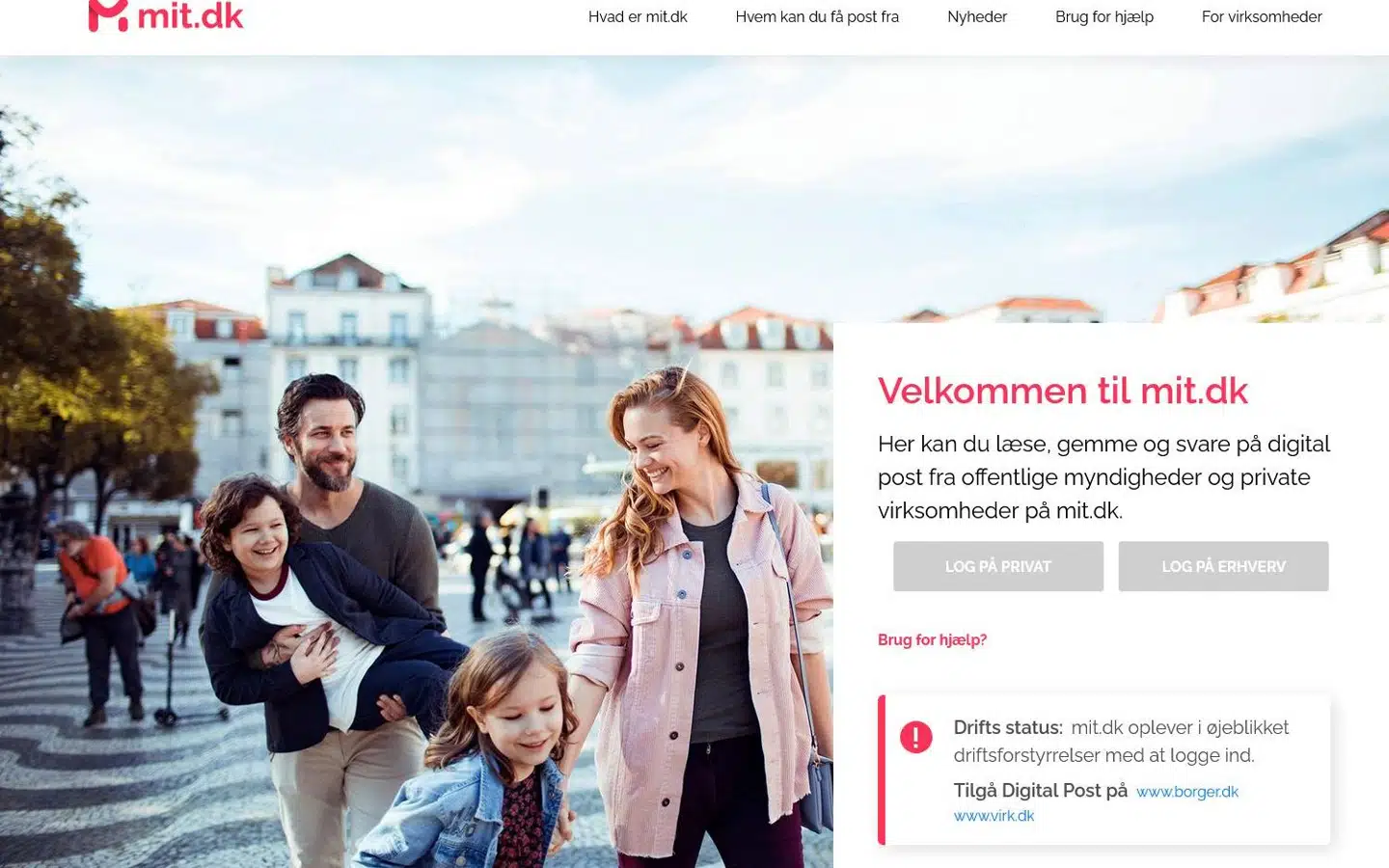 Denne besked om driftsforstyrrelser på det nye Mit.dk mødte danskere, der mandag, tirsdag og delvis onsdag ville afprøve den nye postkasse for digital post.