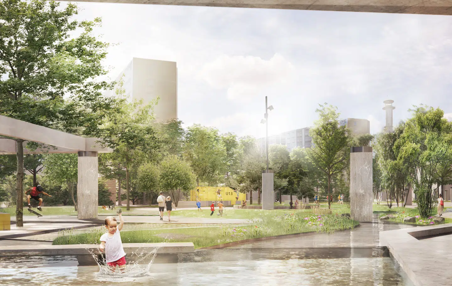 Den første af tre visionsskitser, hvor Bispeengbuen nedrives, og trafikken føres under jorden i en tunnel, og der gøres plads til et grønt område.