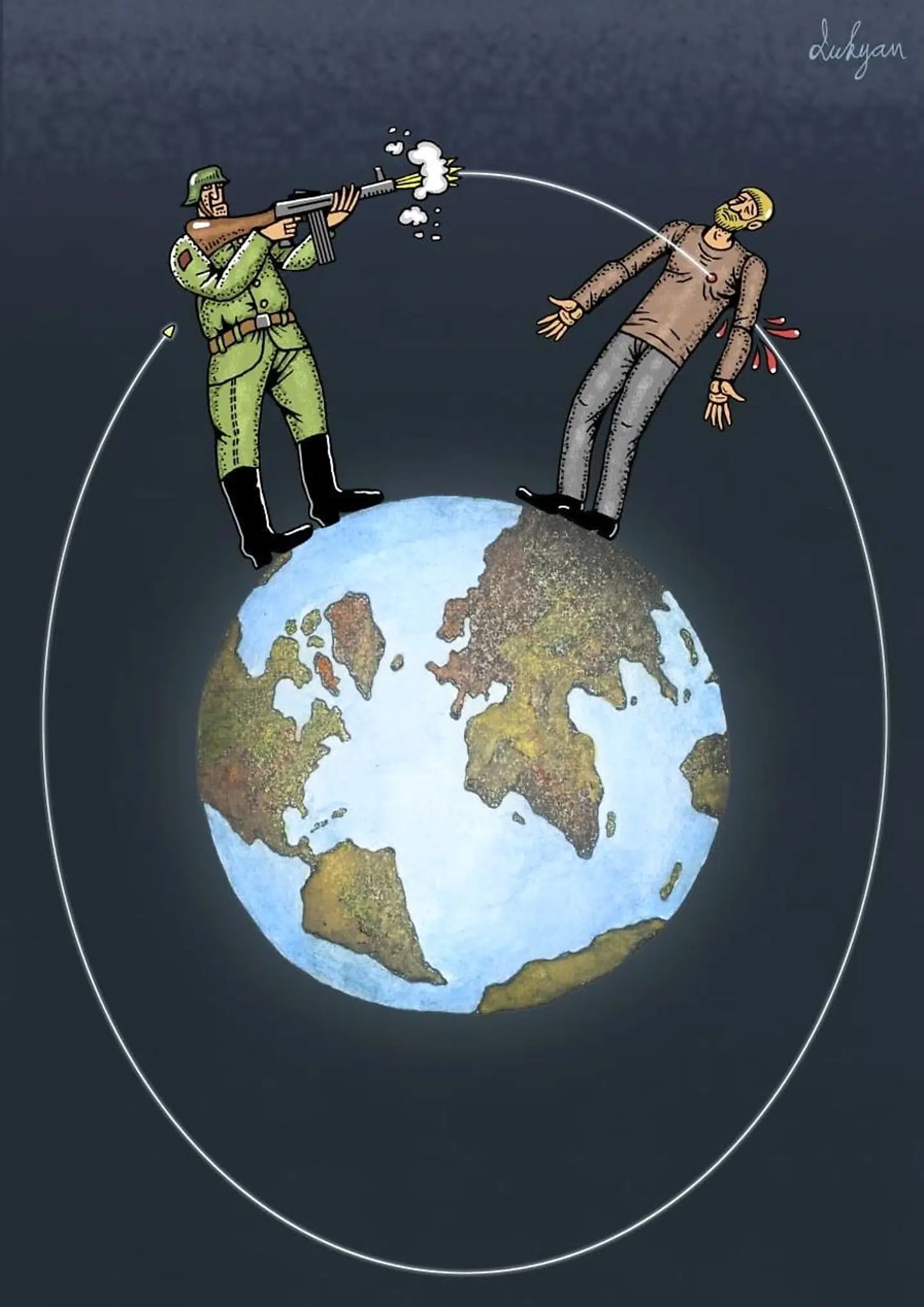 Igor Lukyanchenko har tegnet denne satiretegning til opinionssektionen 5. marts 2022