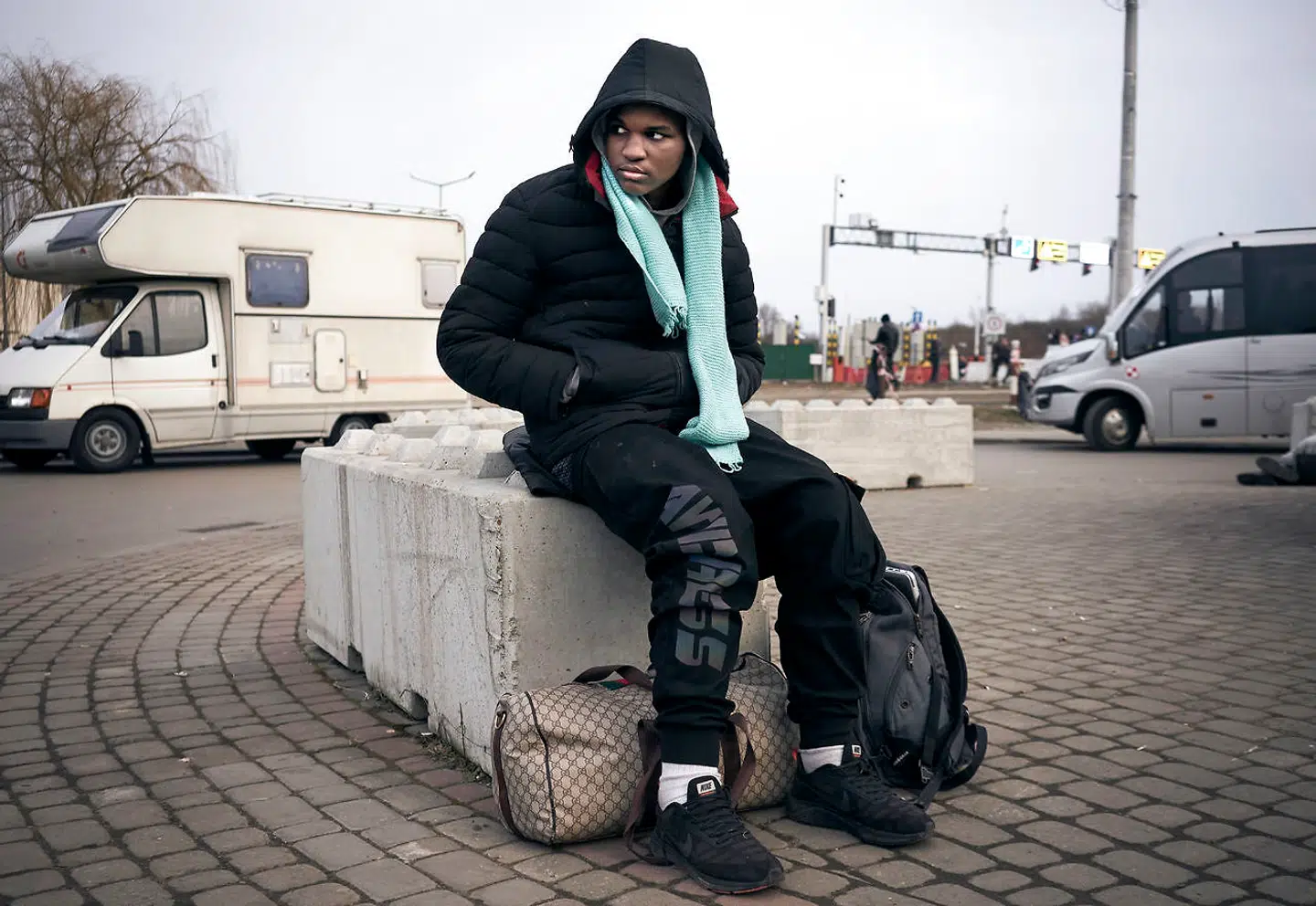 Ryan på 24 år er studerende fra Nigeria ved grænsen ved Medyka mellem Ukraine og Polen
