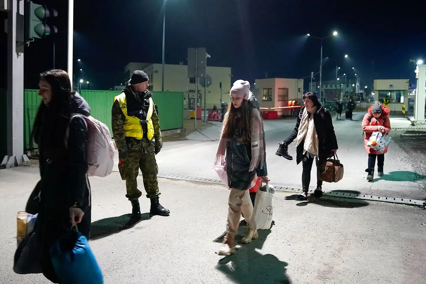 Flygtninge ved grænsen mellem Polen og Ukraine.