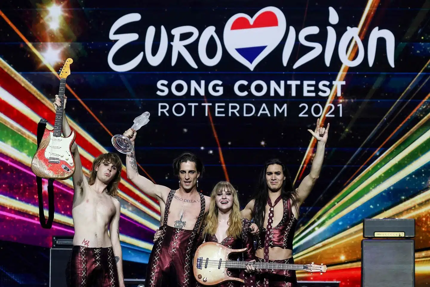 Arkivfoto: Bandet »Måneskin« var sidste års vindere af Eurovision. I år er Rusland udelukket fra at deltage i sangkonkurrencen.