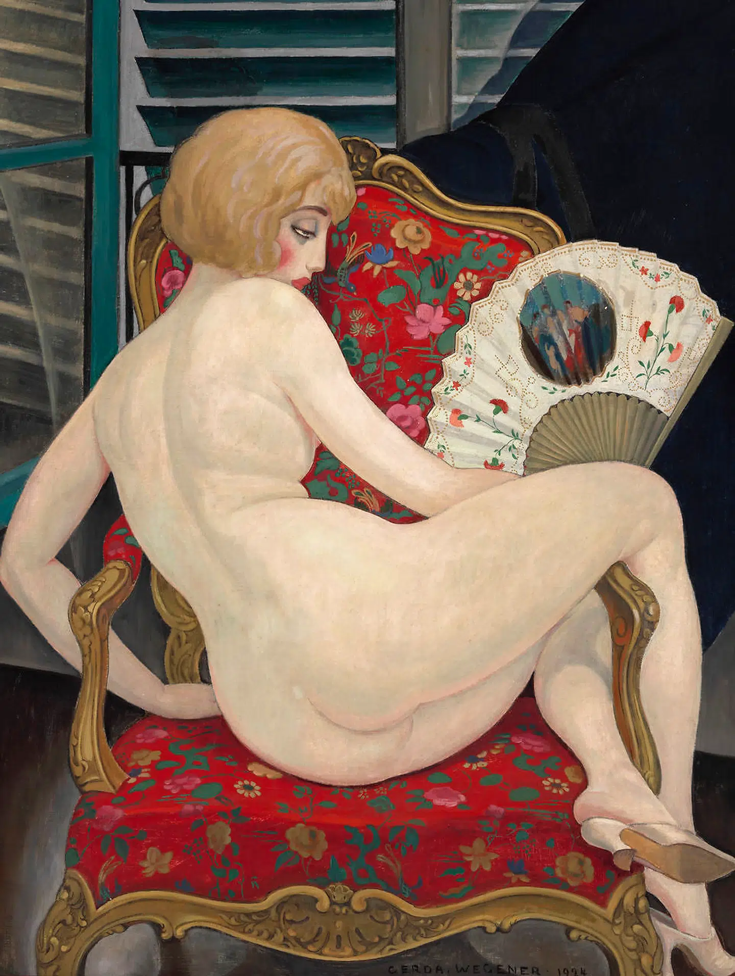 Gerda Wegener malede portrættet af sin mand, maleren Einar Wegener (1882-1931), som i en periode brugte navnet Lili Elbe, i 1924. Han var en af de første i verden, som fik foretaget en kønsskifteoperation. Billedet har titlen »I Sommervarmen«.