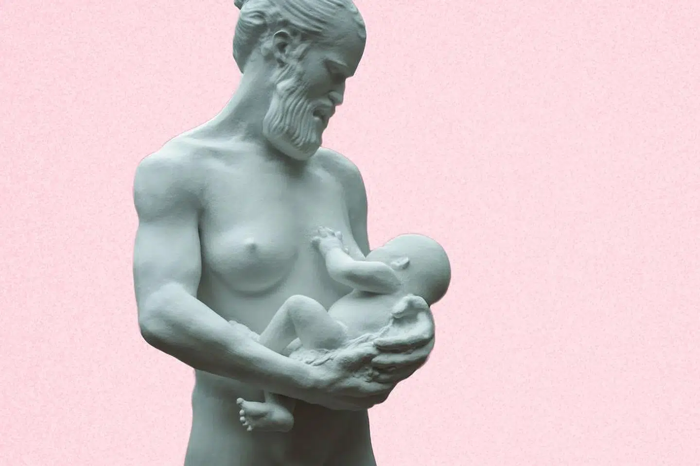 »Den ammende mand er et stærkt billede, et sanseparadoks der fæster sig på nethinden og giver umiddelbare kropslige reaktioner, og det har i den grad sat sindene i bevægelse. Automatreaktionerne står i kø: Transdebatten, de flydende kønsidentiter, hele den politiske korrekthed og alle dens politiske opponenter,« skriver Uffe Jonas.