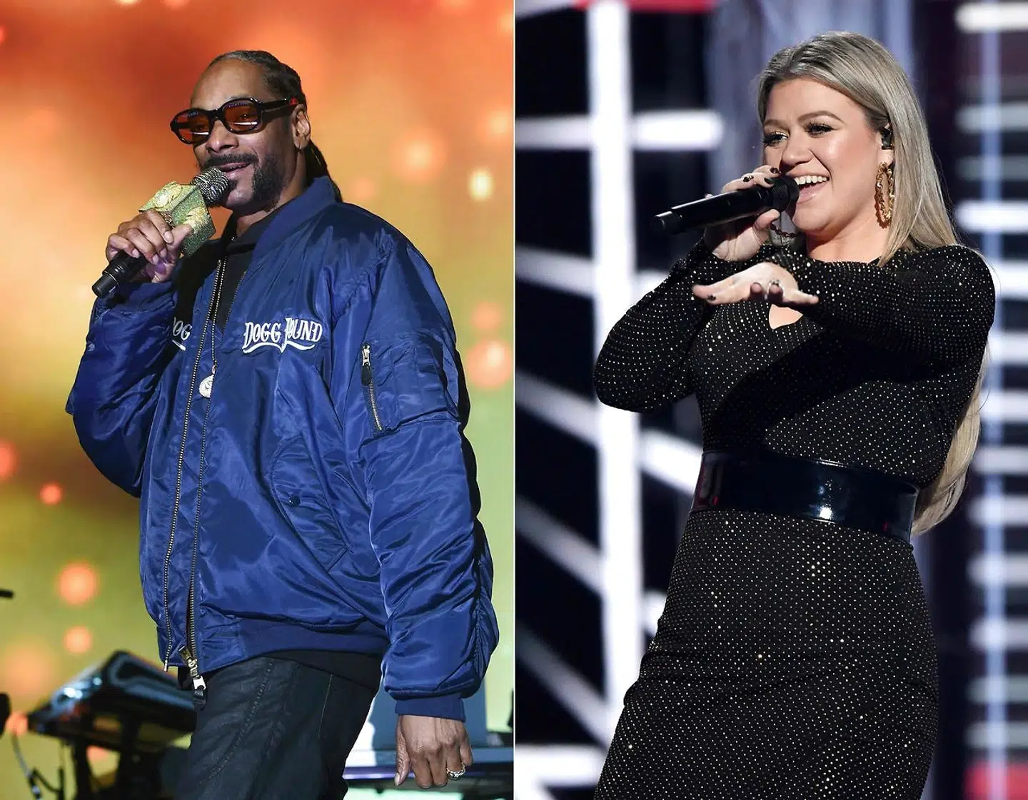 Snoop Dogg (tv.), der er fra Californien og Kelly Clarkson (th.), der er fra Texas, skal være værter.