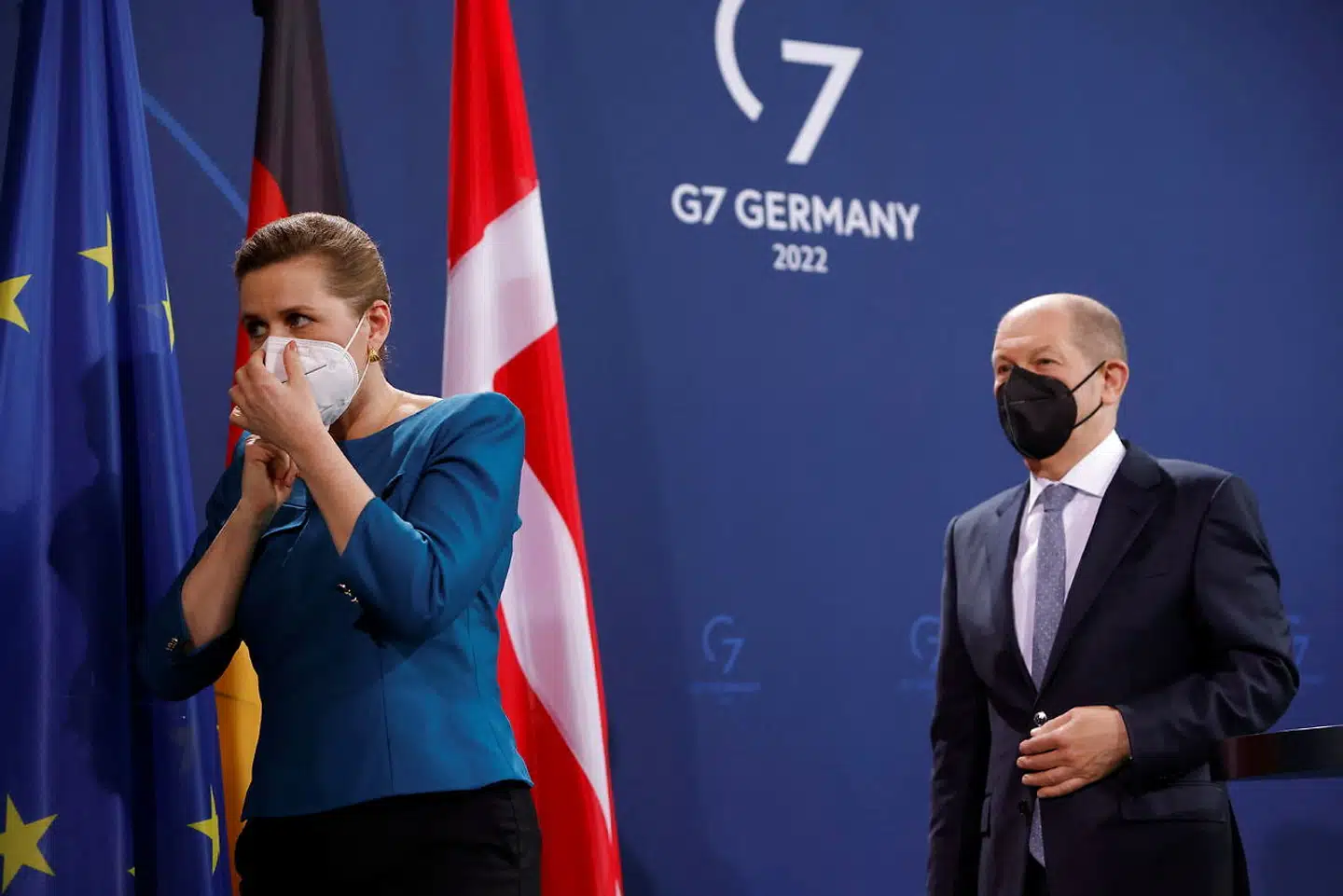 Den tyske kansler Olaf Scholz og statsminister Mette Frederiksen (S) gjorde sig umage for at demonstrere stor enighed på deres første fælles pressemøde.