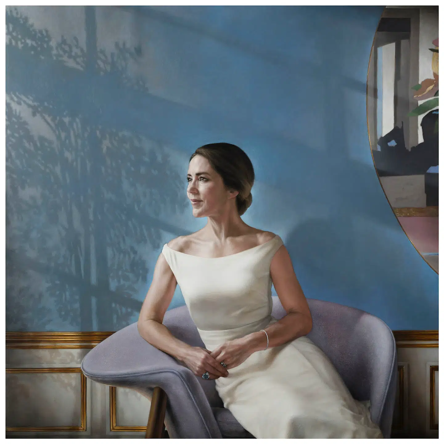 Til Bent Blüdnikow Maleri af Kronprinsesse Mary. Kunstmaler Jesus Herrera Martinez. Mål: 120 x 120 cm. Maleriet er til DNM, Det Nationalhistoriske Museum på Frederiksborg Slot. Fotograferet for DNM.