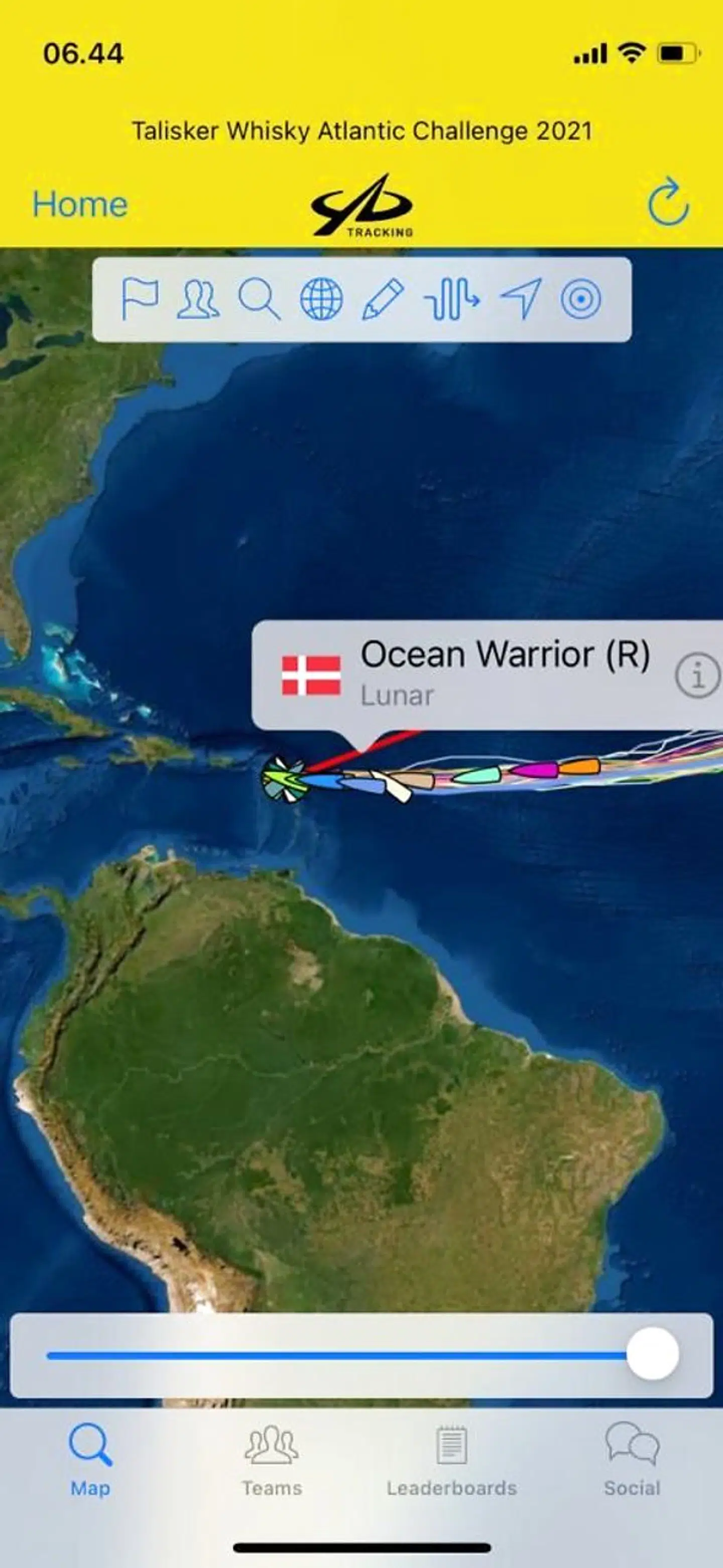 På appen YB Races kan man følge, hvordan Lasse Wulff Hansen ligger i løbet »Talisker Whisky Atlantic Challenge«.